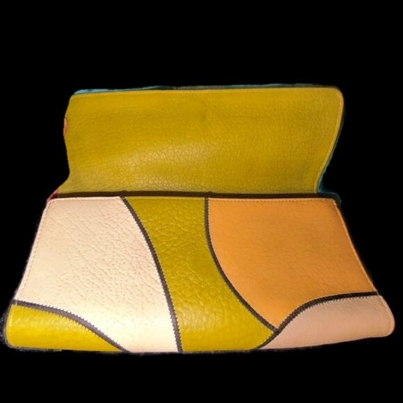 Carlos Falchi Fatto A Mano Multi Color Leather Patchwork Clutch - Picture 5 of 12